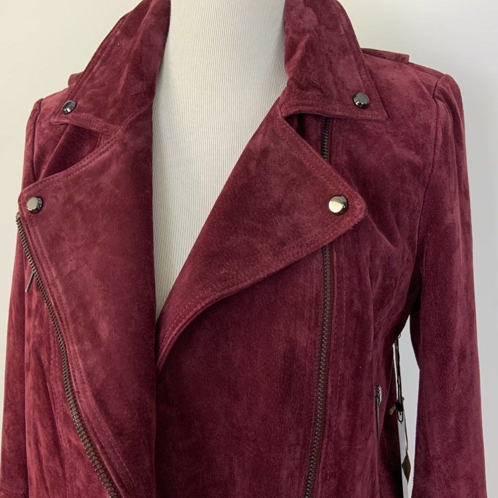 New Bagatelle Leather  Suede Moto Jacket Maroon Sz M - Picture 11 of 16